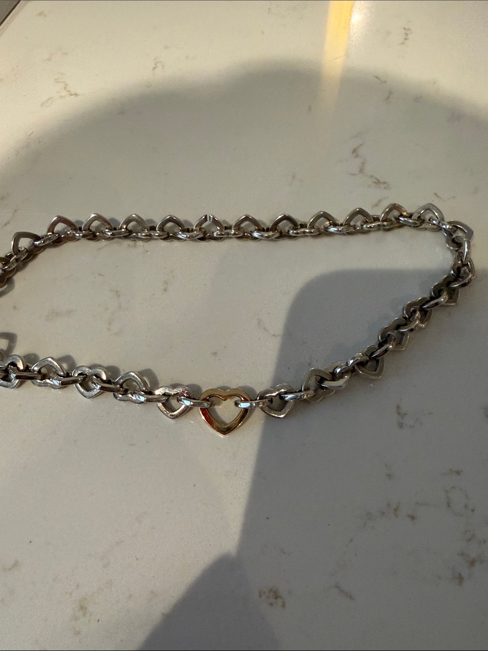 Tiffany & Co. Sterling Silver & 14k Gold Heart Link Necklace - Picture 3 of 5